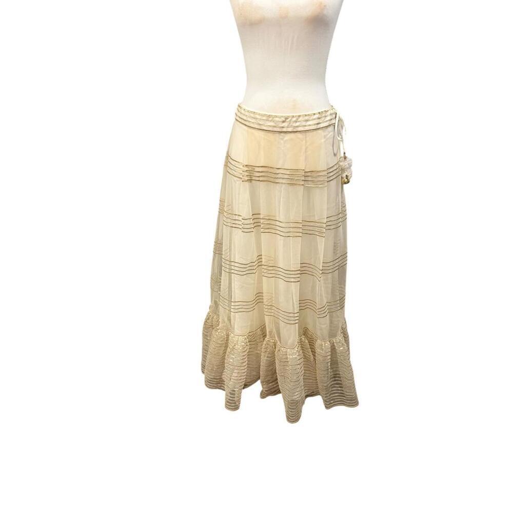 New Nazila Couture Sheer Gold-Trimmed Maxi Skirt, Size Medium